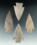 Set of four well styled arrowheads from Texas, largest is 3