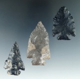 Set of three nice Ohio Pentagonal points made from Upper Mercer Flint, largest is 2 1/4