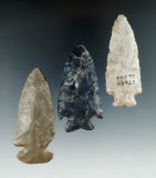 3 nice Ohio artifacts. Includes an Archaic Stemmed & an Archaic Bevel found in Fairfield Co.