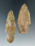 Pair of Flint Ridge Flint Adena points found in Ohio, largest is 2 3/4