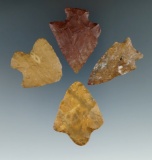 Set of four Jasper arrowheads found in New York, largest is 1 13/16