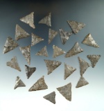 Group of 24 Mississippian Triangular arrowheads found at the Cleary site in New York.