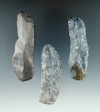 Set of three Paleo Uniface Knives made from Coshocton Flint found in Ohio. Largest is 3 3/16