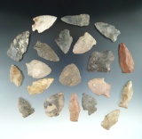 Group of 20 assorted arrowheads found in the Eastern U. S. Largest is 1 5/8