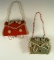 Pair of embossed beaded Iroquois whimsy's. One is a red wool purse, the other is a pincushion.