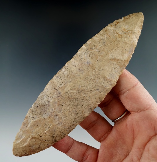 5 9/16" Bi- Pointed Knife that is very well flaked found in Scioto Co., Ohio. Ex. J. Smith.