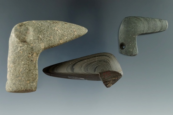Set of three Ohio Birdstone heads, one has been drilled anciently and converted into a Pendant.