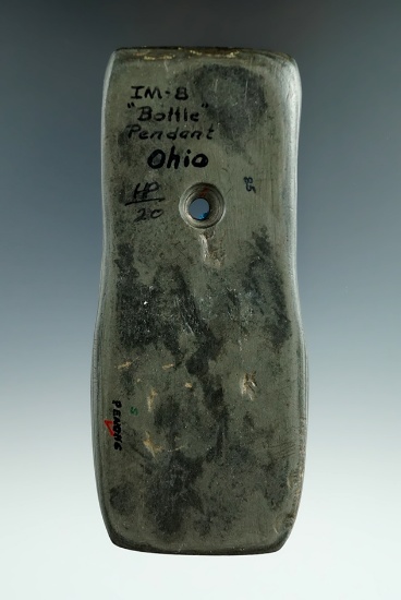 4 1/2" Adena Pendant found in Ohio made from Glacial Slate. Ex. Shipley, Wilkins collections.