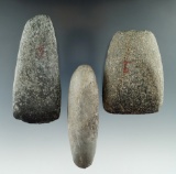 Set of three Ohio stone tools including two Celts and a 3 5/8