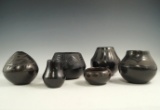 Set of six Southwestern Black Ware Pottery Vessels.