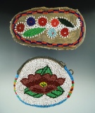 Pair of framed beaded items, largest is 5 3/8