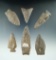 Set of six restored arrowheads found in New York, largest is 3 3/8