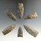 Set of six assorted Lanceolate points found in New York, largest is 2 3/8