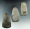 Set of three hardstone Celts found in Ohio, largest is 3 5/8