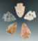 Set of four colorful Flint Ridge Flint arrowheads found in Ohio, largest is 1 13/16