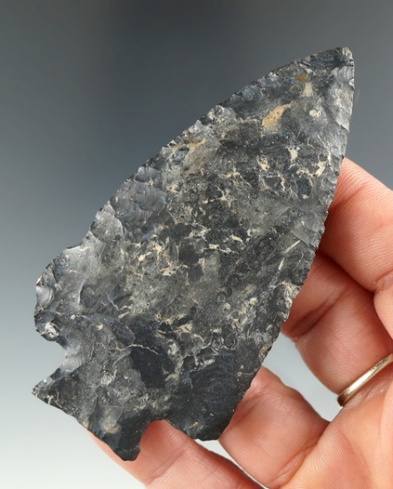 3 1/2" Archaic Fractured Base made from Coshocton Flint found in Central Ohio.