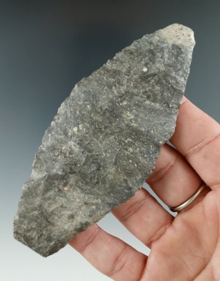 thin 4 3/4" Harahey style Knife found in Kansas with ancient damage to 1 end.