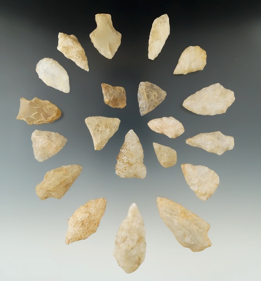 Group of 20 Quartz arrowheads found in New Jersey, largest is 2 3/16".