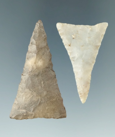 Pair of large and well-made triangle points found in Ohio, largest is 2 1/8".
