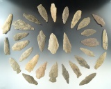 Group of 30 assorted stone arrowheads found in New Jersey, largest is 2 3/8