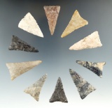 10 very well made Triangular points found in Ohio, largest is 1 7/8