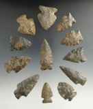 Set of 12 assorted arrowheads found in New York, largest is 1 15/16