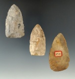 Set of three Flint Blades found in Oklahoma in Indiana. Largest is 2 3/4