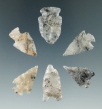 Set of six beautifully translucent agate arrowheads found in the Plains region. Largest is 15/16
