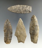 Set of four flaked artifacts found in New York, largest is 3 1/16