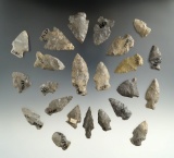 23 arrowheads collected by Howdy Lang off the Seberry farm in Belvidere, Allegheny Co., NY.