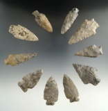 Group of 10 assorted arrowheads found in Cattaraugus Co., New York. Ex. Howdy Lang.