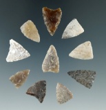 Set of 10 Triangular points found in the Plains region, largest is 7/8