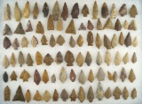 Large group of approximately 88 assorted arrowheads found in the southern U. S.