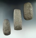 Set of three hardstone Celts found in Ohio, largest is 4 3/8