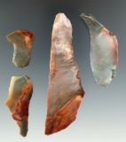 Set of 4 beautiful Green Flint Ridge Uniface Tools found in Delaware and Perry Co., Ohio.