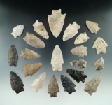 Group of 21 assorted Ohio arrowheads in good condition, largest is 2 1/4