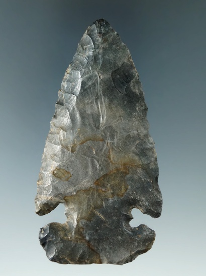 4" Archaic Thebes E-Notch made from Coshocton Flint. Found in Ontario, Richland Co., Ohio. Ex. John