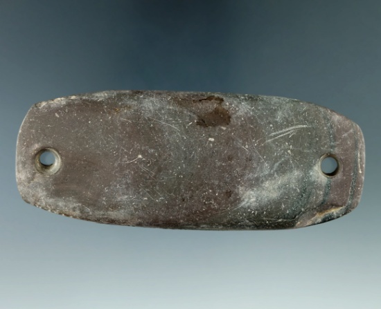 3 15/16" Glacial Kame Bar Gorget made from red and black Banded Slate, found in Southeastern Michiga