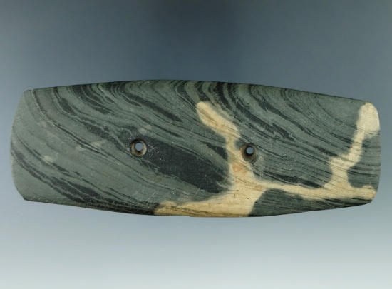 4 7/8" Hopewell Gorget made from Banded Slate with "worm tracks".