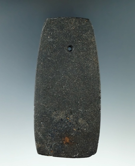 4 3/8" Hopewell Trapezoidal Pendant made from black Slate, found in or near Dola, Hardin Co., Ohio.