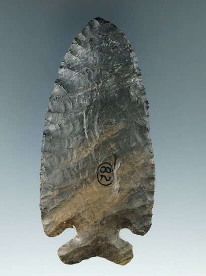 3 13/16" Archaic Thebes - Upper Mercer Flint, found in Pickaway Co., Ohio. Pictured in Ohio Arch Vol