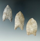 Set of 3 Paleo Points found in Ohio and Indiana.  Largest is 2 1/16