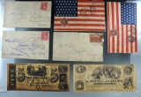 5 2 Cent Stamped Letters Cancelled in 1898, and 2 Confederate Note Copies.