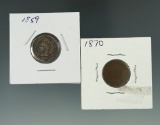 1859-CN & 1870 Indian Cents.