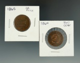 1864 & 1865 Two Cent Coins.