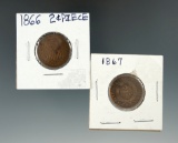 1866 & 1867 Two Cent Coins.