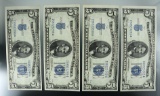 4- 1934-A 5 Dollar Silver Certificates.