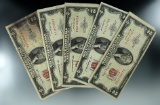 1953, 3- 1953-A, & 1953-B 2 Dollar Red Seal U.S. Notes.