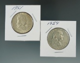 1951 & 1954 Franklin Half Dollars XF/AU.