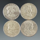 1958-D, 1961-D, 1962-D, & 1963-D Franklin Half Dollars F/XF.
